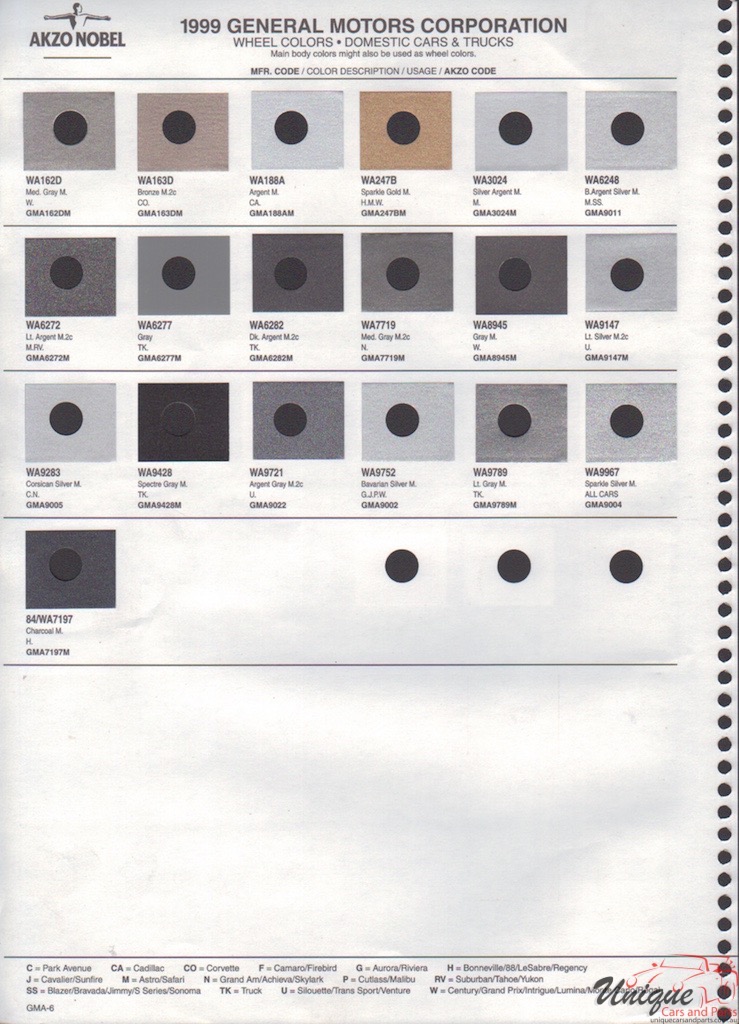1999 General Motors Paint Charts Akzo 6